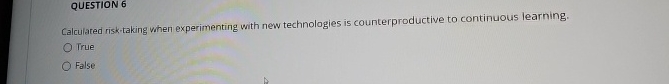  Calculated risk-taking when experimenting with new technologies is counterproductive to continuous