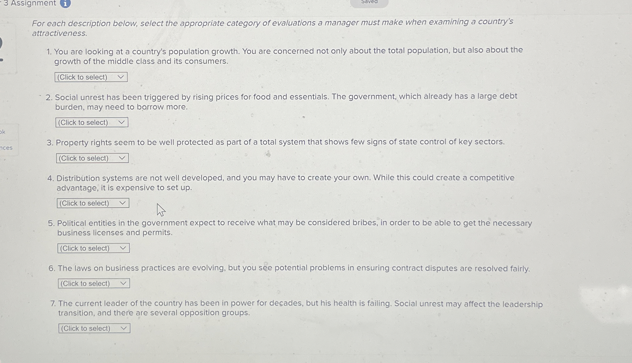  3 Assignment Saved For each description below, select the appropriate category