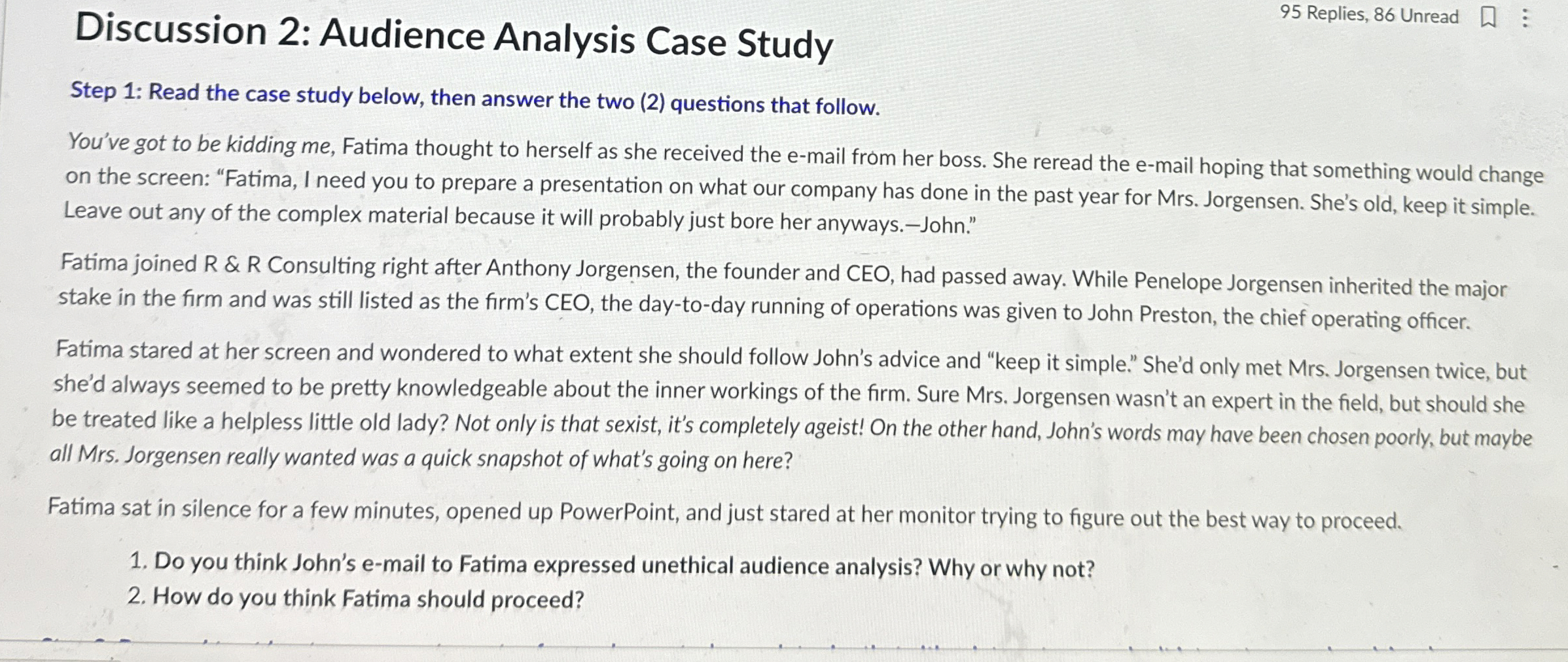  Discussion 2: Audience Analysis Case Study Step 1: Read the case