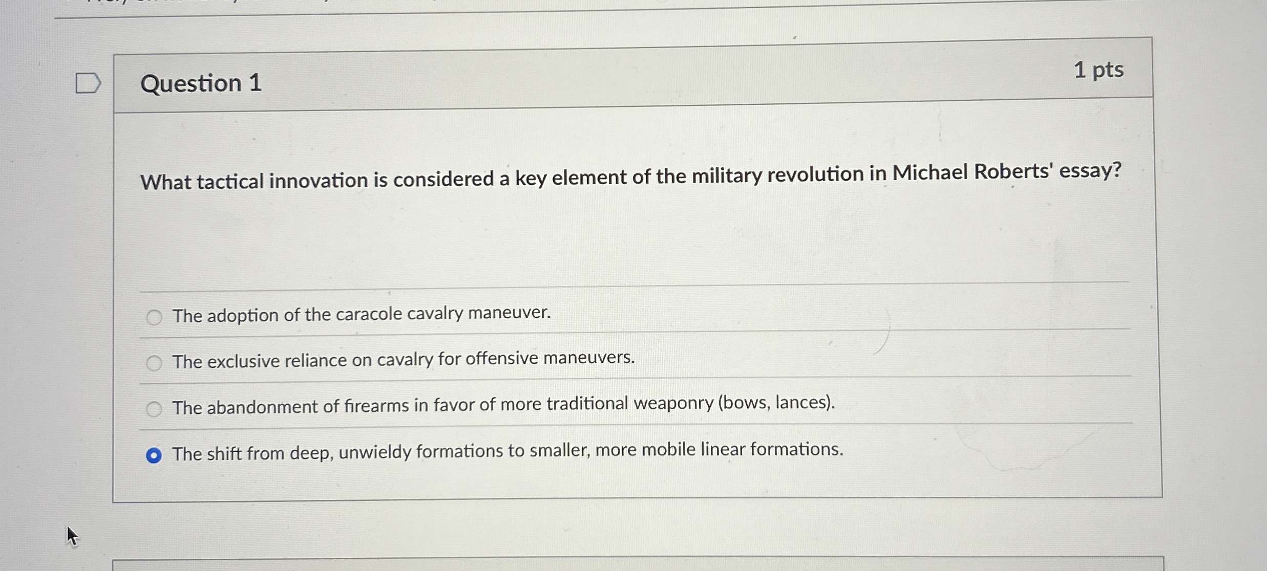  Question 1 What tactical innovation is considered a key element of