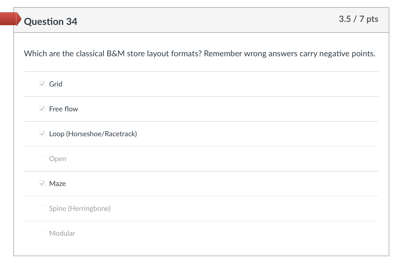  Question 34 Which are the classical B&M store layout formats? Remember