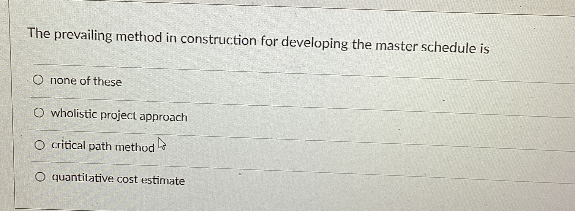  The prevailing method in construction for developing the master schedule is