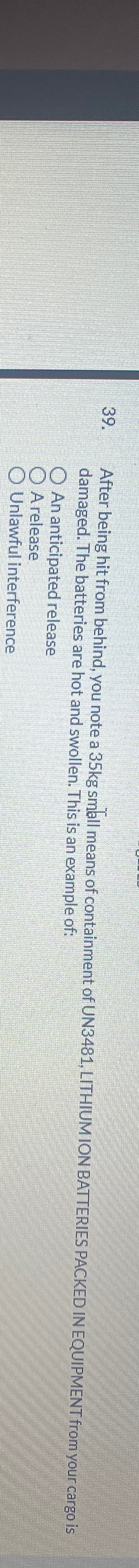  After being hit from behind, you note a 35kg sml means