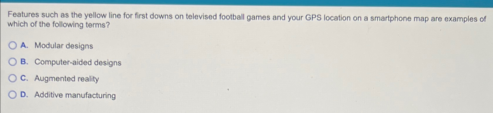  Features such as the yellow line for first downs on televised