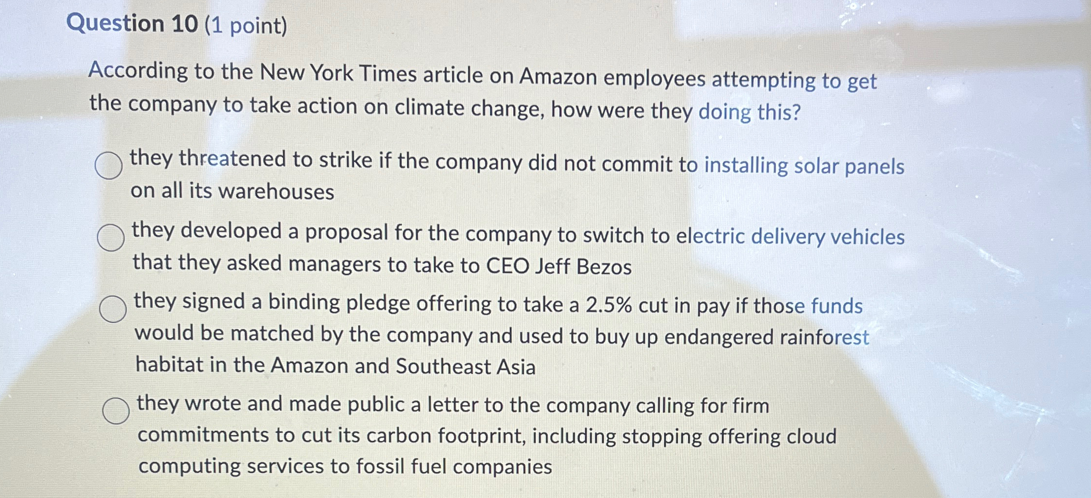  Question 10(1 point) According to the New York Times article on
