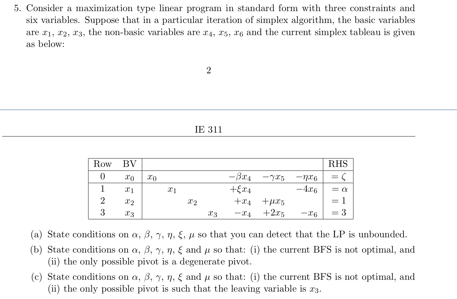  Consider a maximization type linear program in standard form with three