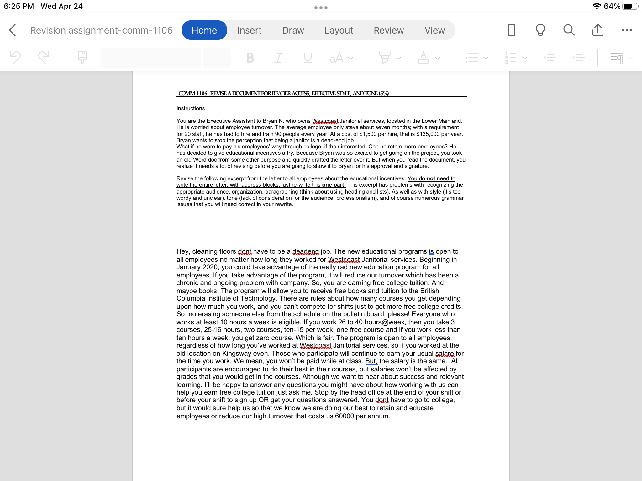  COMM1106: REVSE ADOCUMENTFOR READER ACCESS, EFFECTIVE STYE, ANDTONE (5%) Instructions You