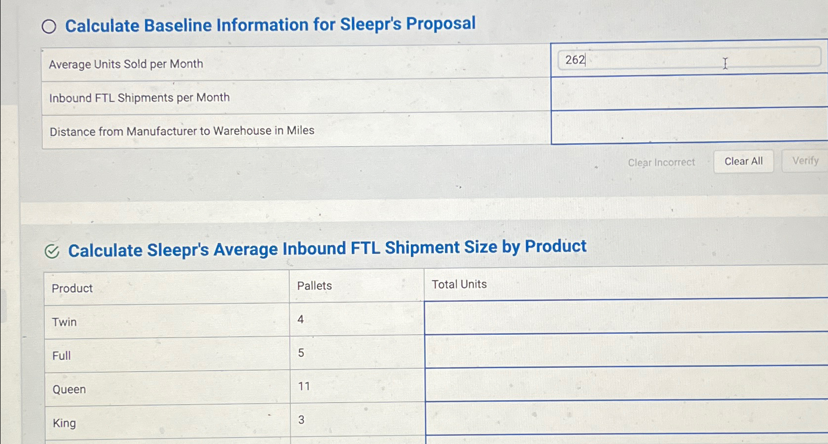  Calculate Baseline Information for Sleepr's Proposal Average Units Sold per Month