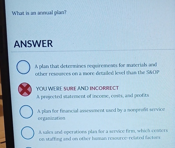  What is an annual plan? ANSWER A plan that determines requirements
