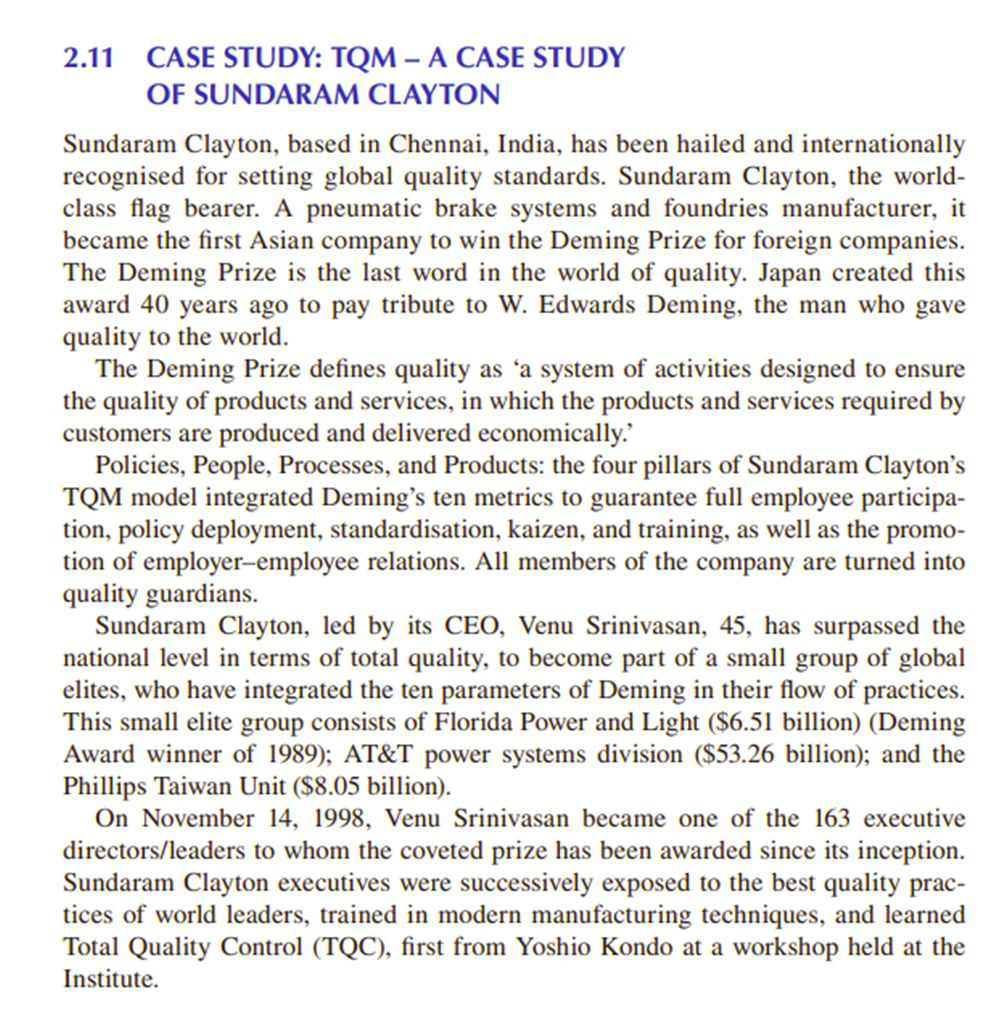  2.11 CASE STUDY: TQM - A CASE STUDY OF SUNDARAM CLAYTON