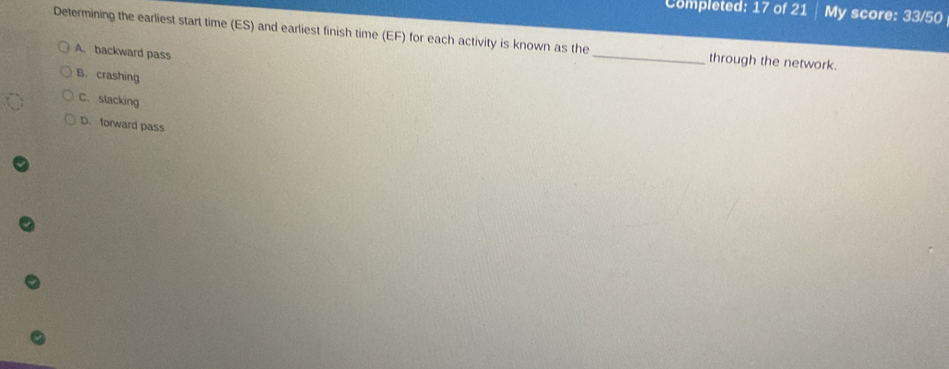  Determining the earliest start time (ES) and earliest finish time (EF)