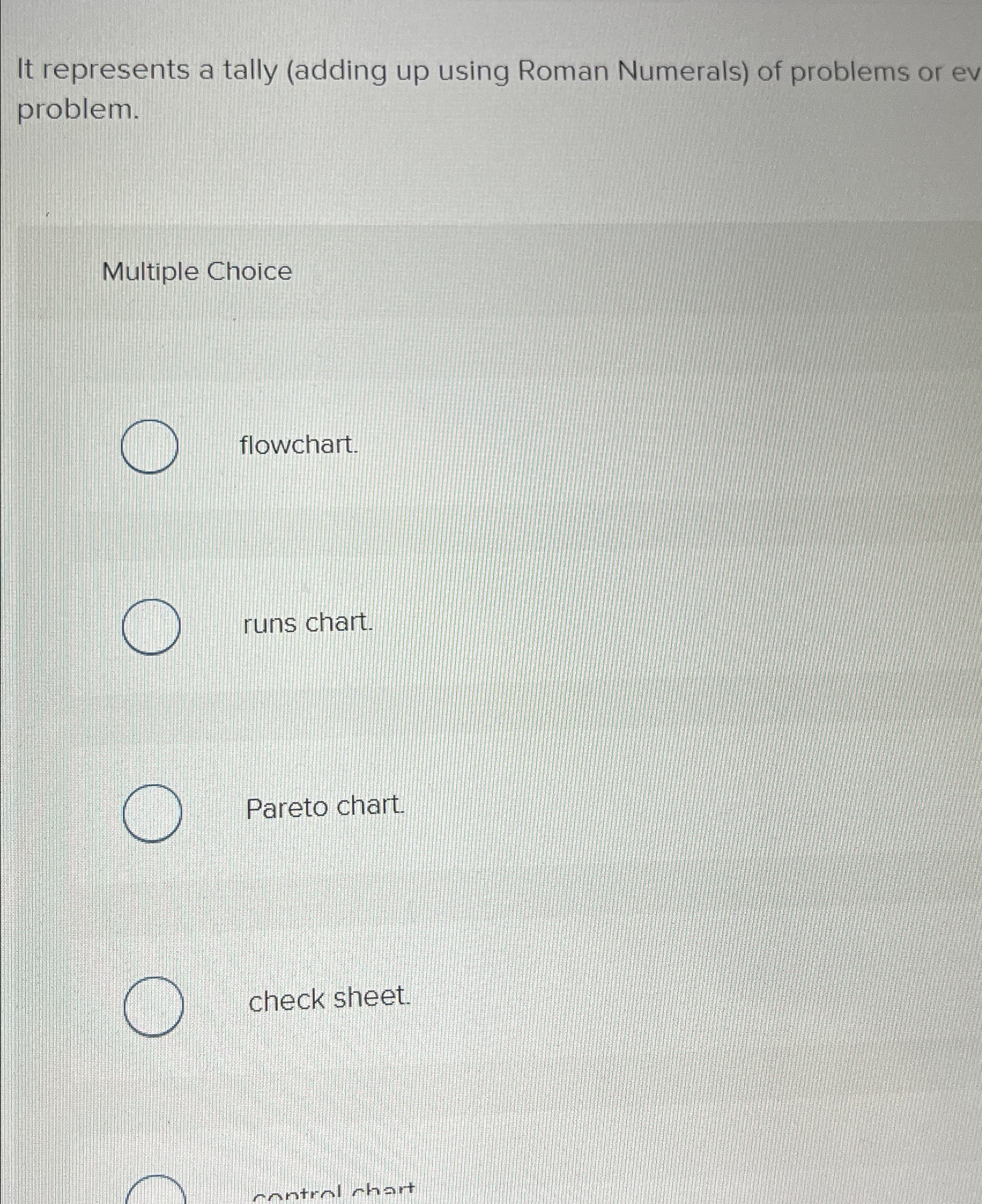  It represents a tally (adding up using Roman Numerals) of problems
