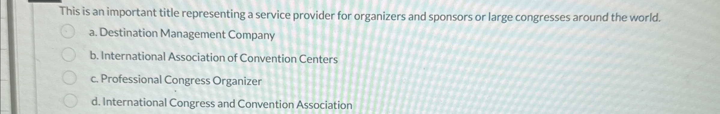  This is an important title representing a service provider for organizers