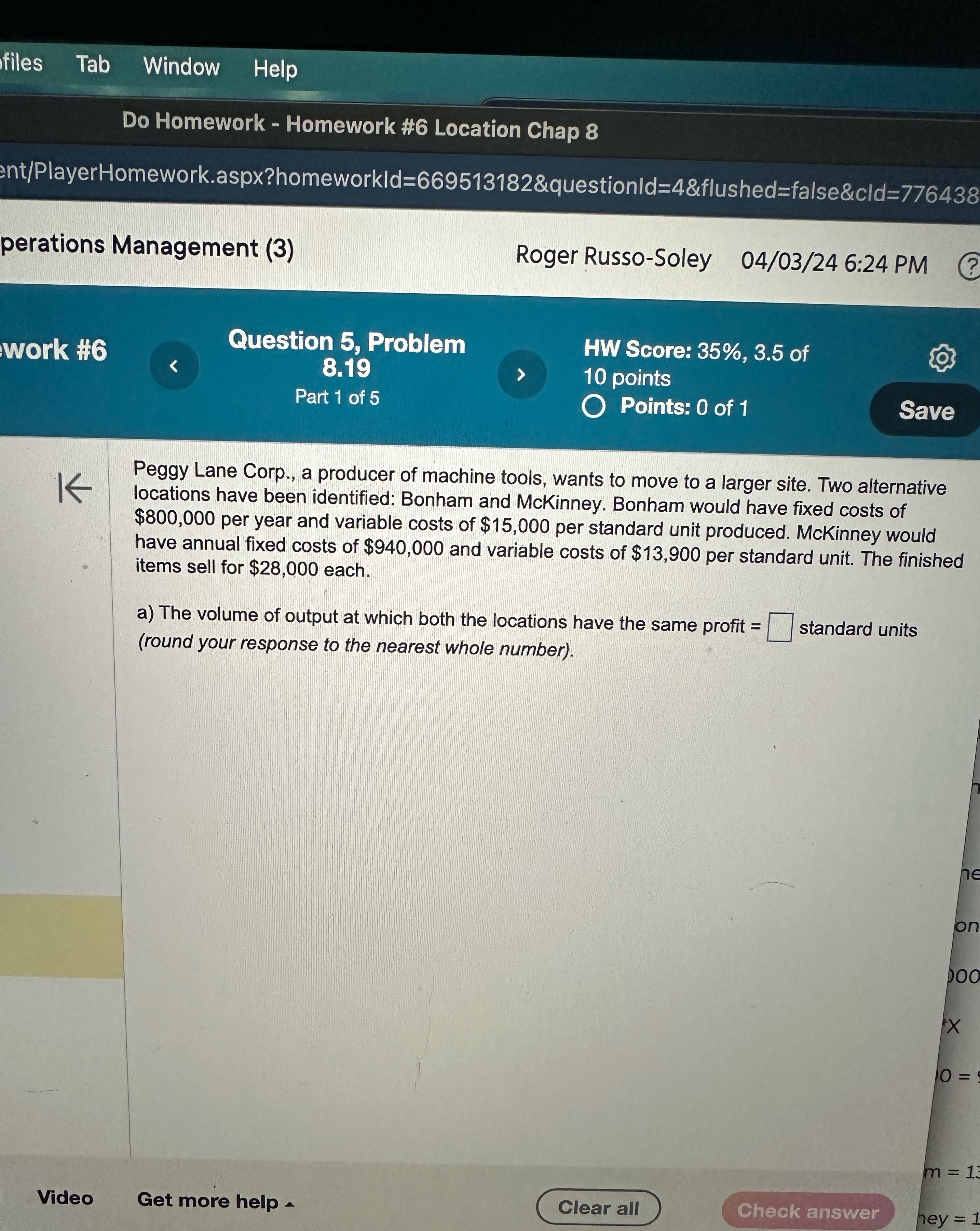 files Tab Window Help Do Homework - Homework #6 Location Chap
