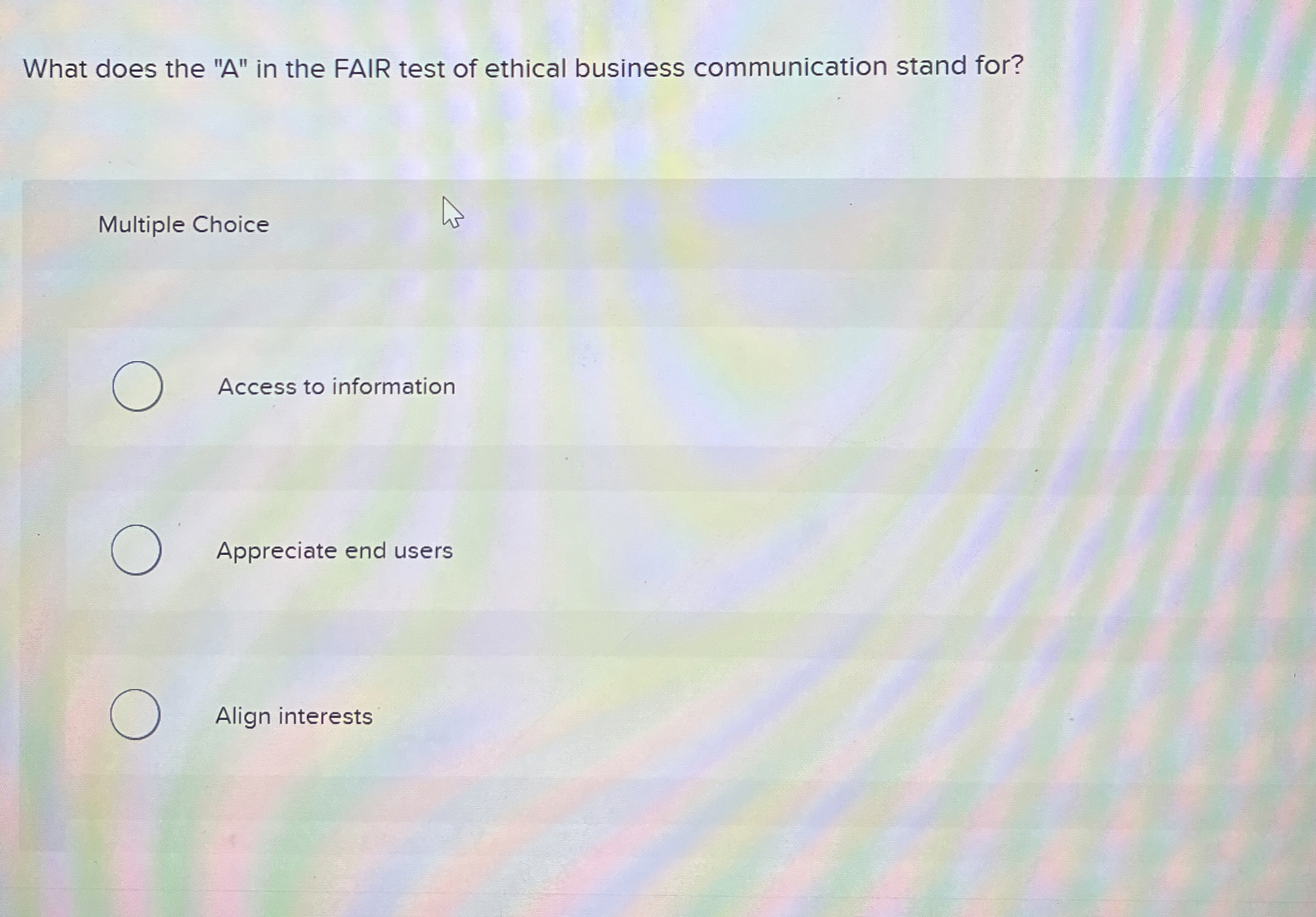  What does the "A" in the FAIR test of ethical business