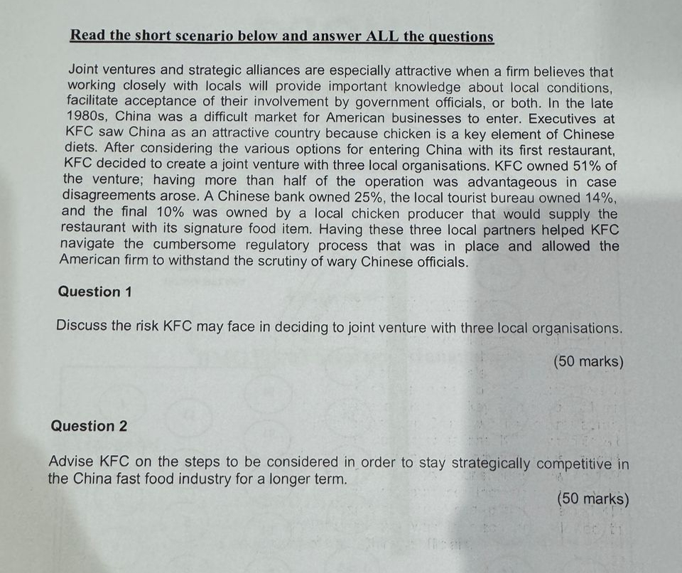  Read the short scenario below and answer ALL the questions Joint