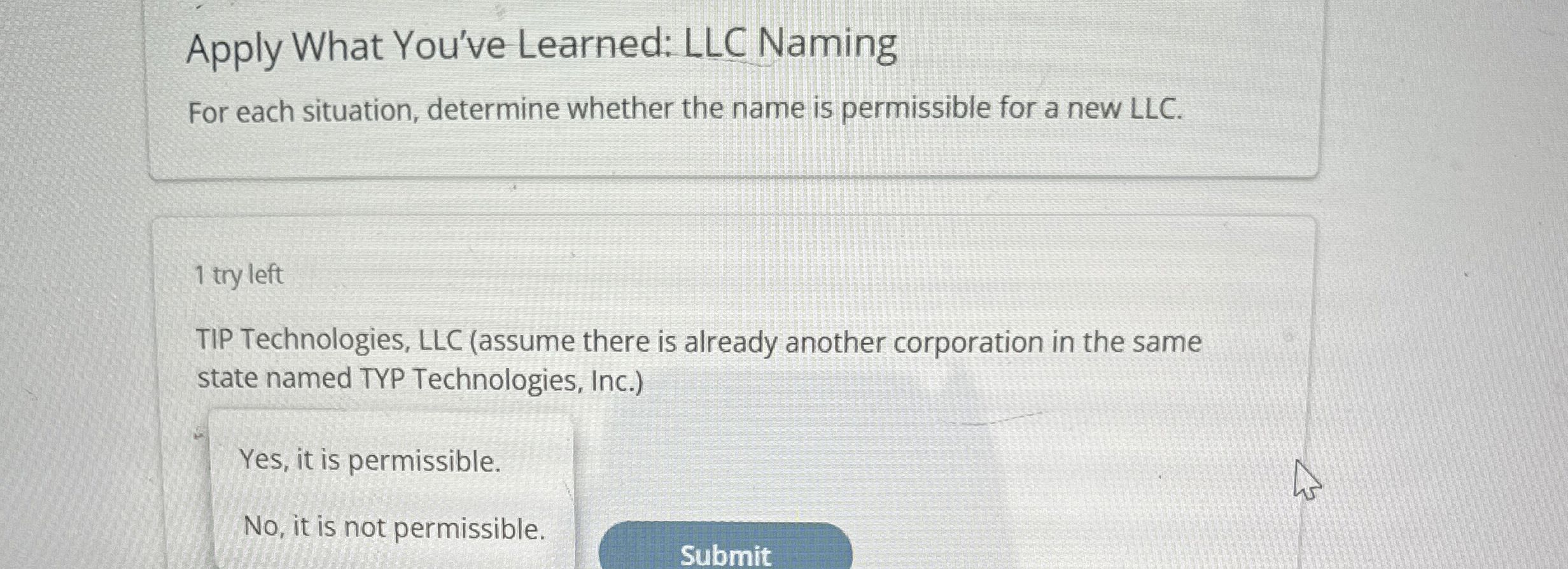  1 try left TIP Technologies, LLC (assume there is already another