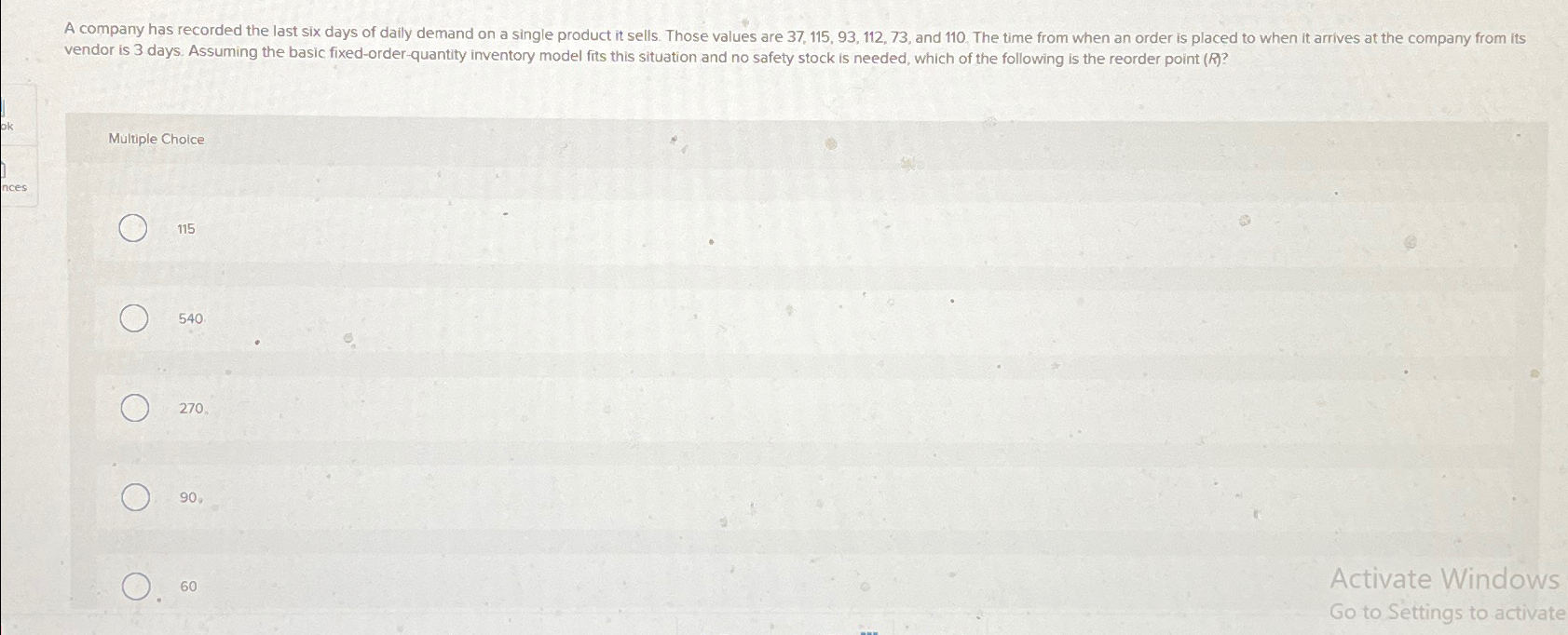  vendor is 3 days. Assuming the basic fixed-order-quantity inventory model fits