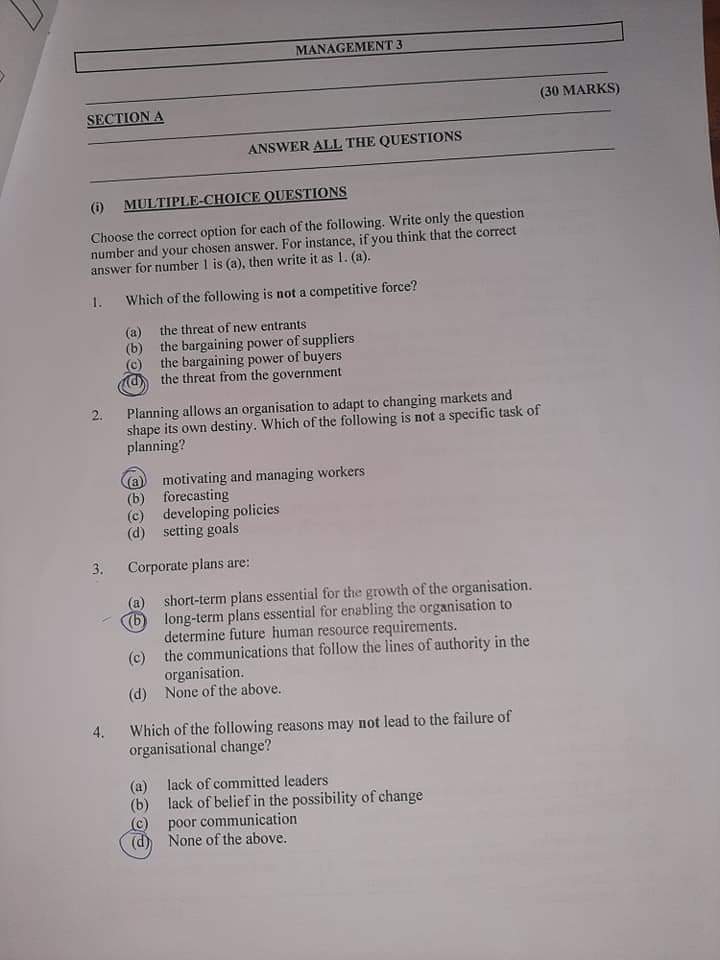  SECTION A ANSWER ALL THE QUESTIONS (i) MULTIPLE-CHOICE OUESTIONS Choose the