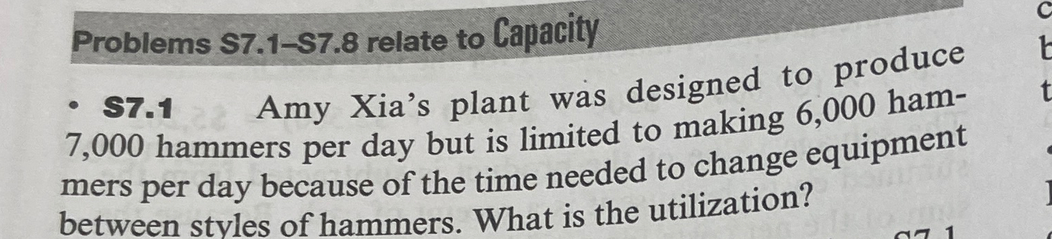  Problems 57.1- $7.8 relate to Capacity S7.1 Amy Xia's plant was