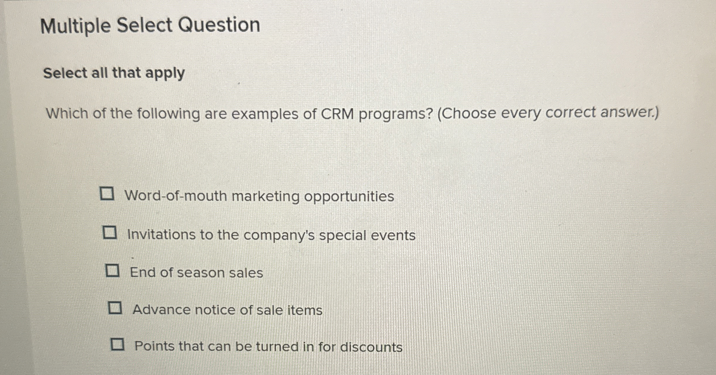  Multiple Select Question Select all that apply Which of the following