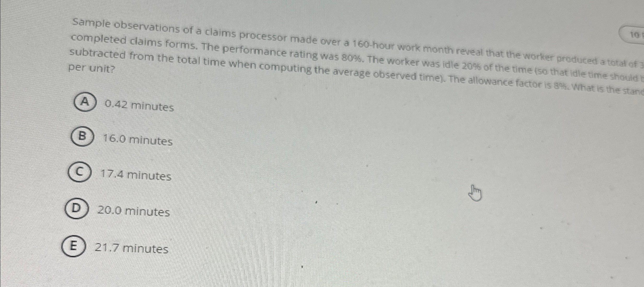  Sample observations of a claims processor made over a 160-hour work