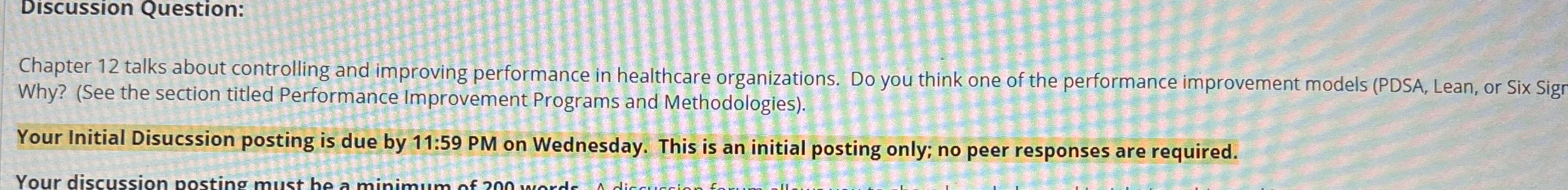  Discussion Question: Chapter 12 talks about controlling and improving performance in