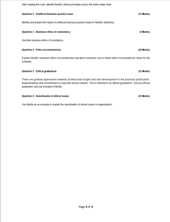  After reading this case, identify Nestl's ethical principles across the entire