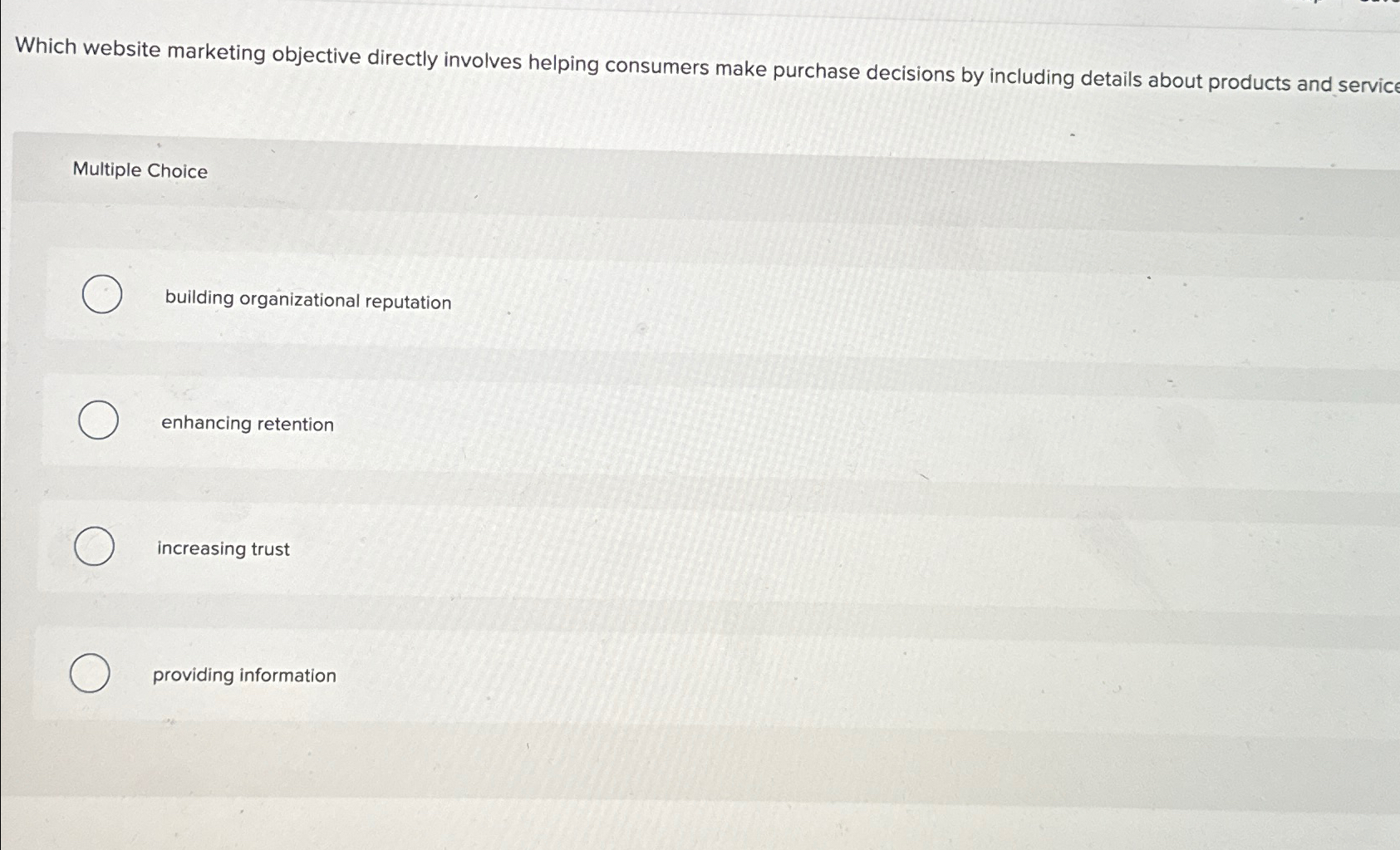  Which website marketing objective directly involves helping consumers make purchase decisions