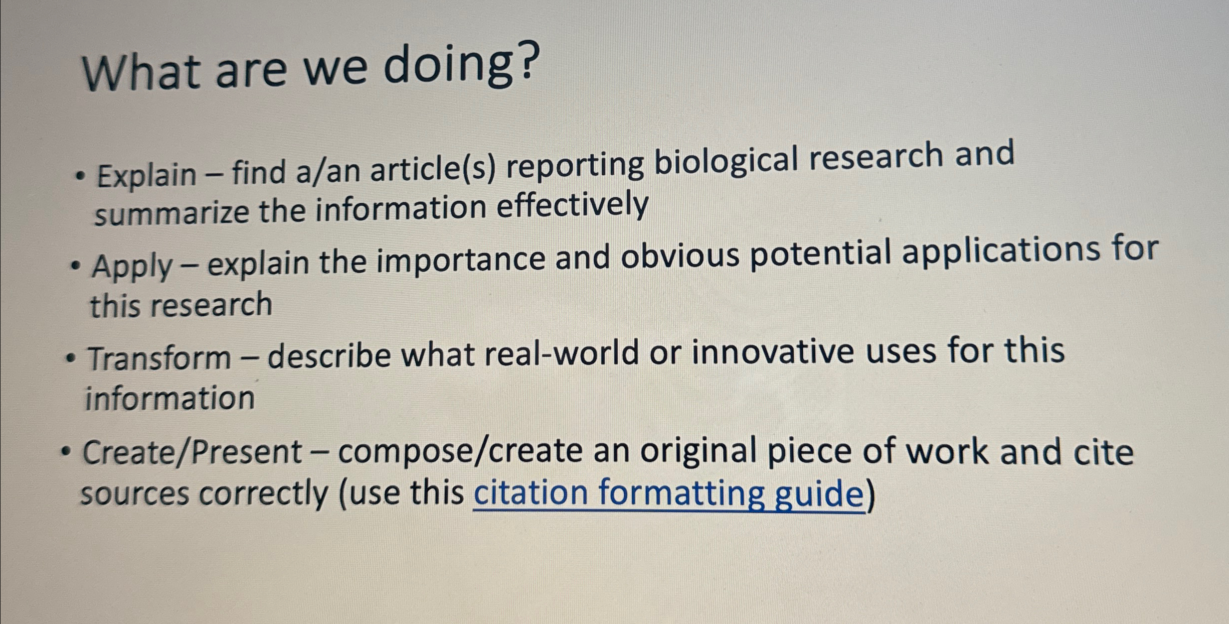  What are we doing? Explain - find a/an article(s) reporting biological