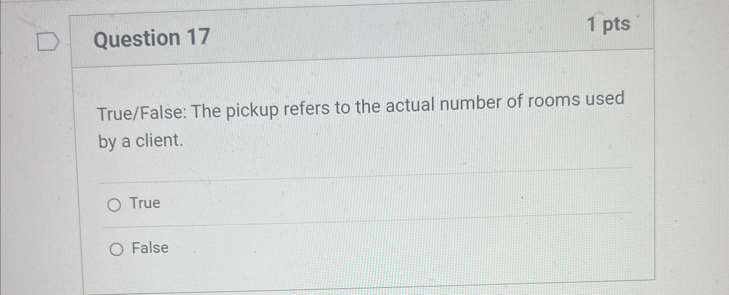  Question 17 1pts True/False: The pickup refers to the actual number