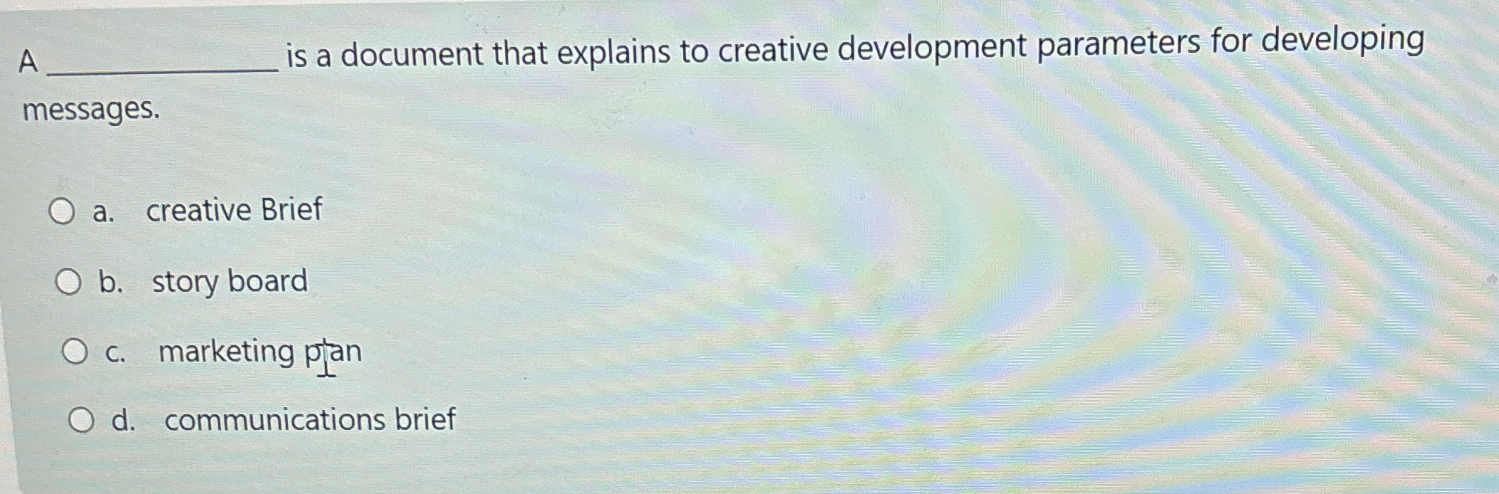  A is a document that explains to creative development parameters for