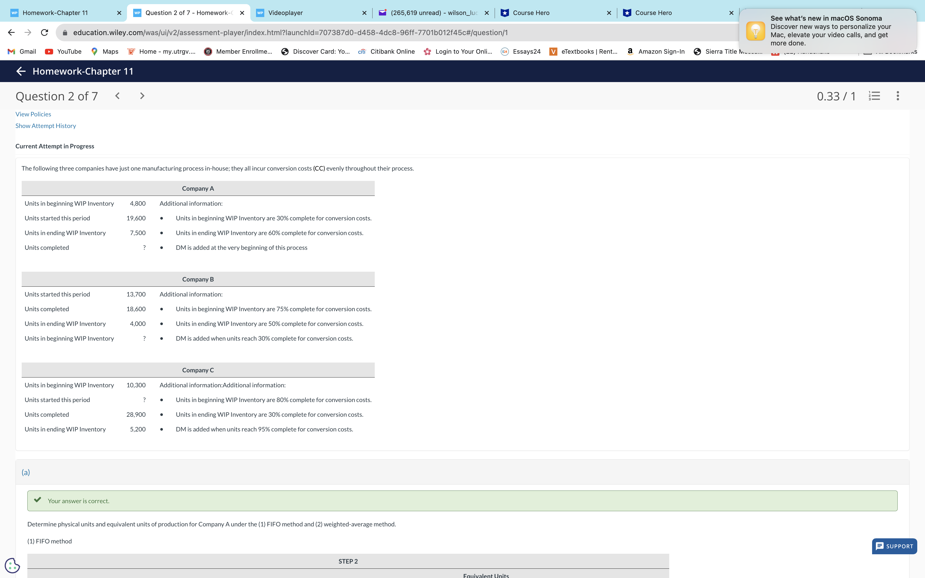 WP Homework-Chapter 11 0.33 / 1 = : View Policies Show