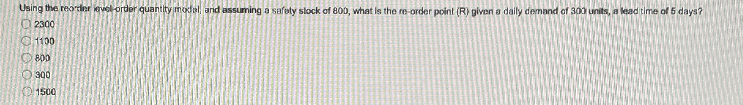  Using the reorder level-order quantity model, and assuming a safety stock