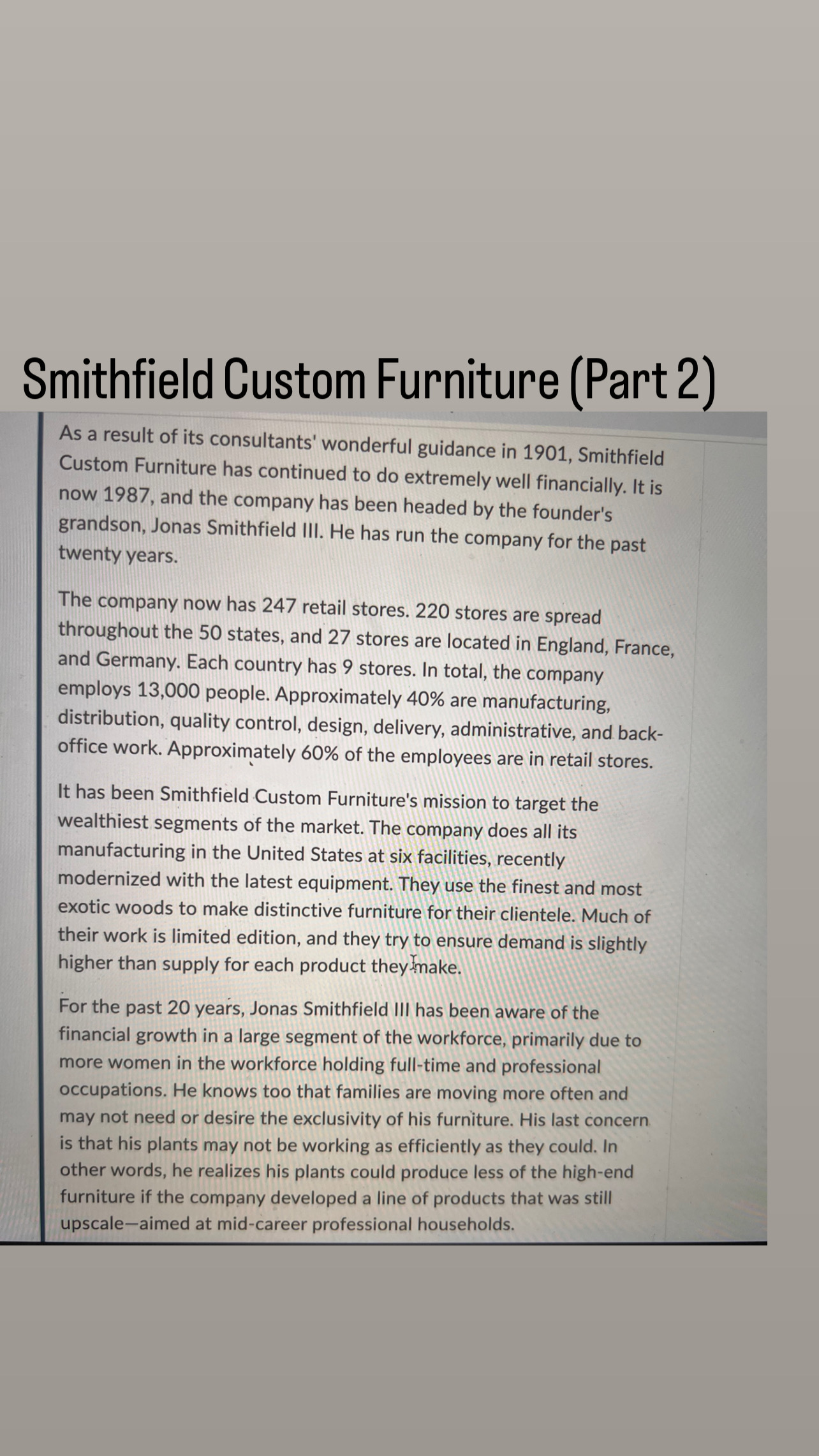 I have an assignment which is called an Smithfield Custom Furniture part