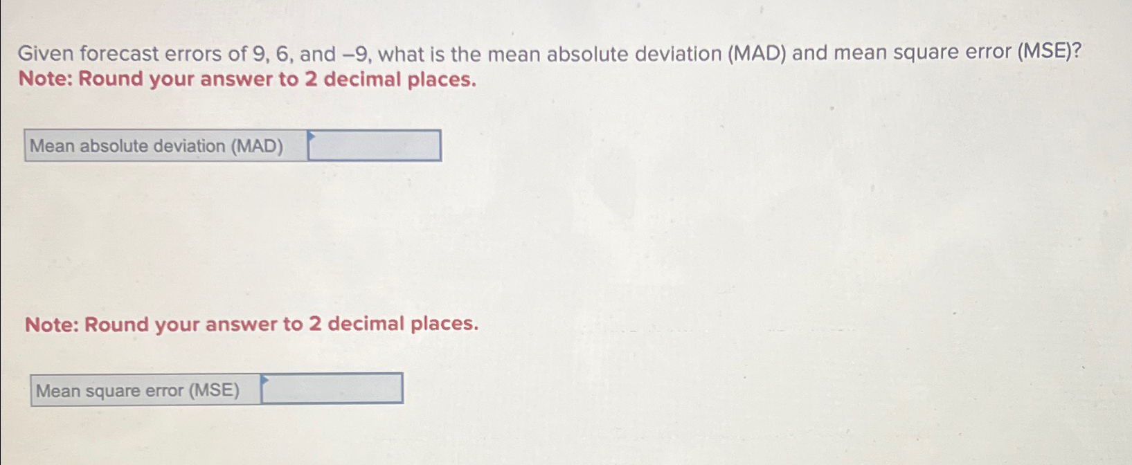  Given forecast errors of 9,6, and -9, what is the mean