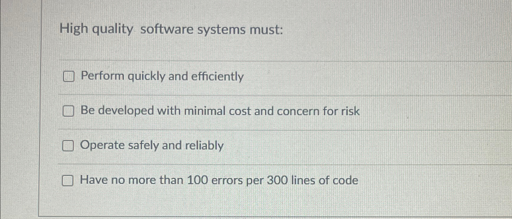  High quality software systems must: Perform quickly and efficiently Be developed