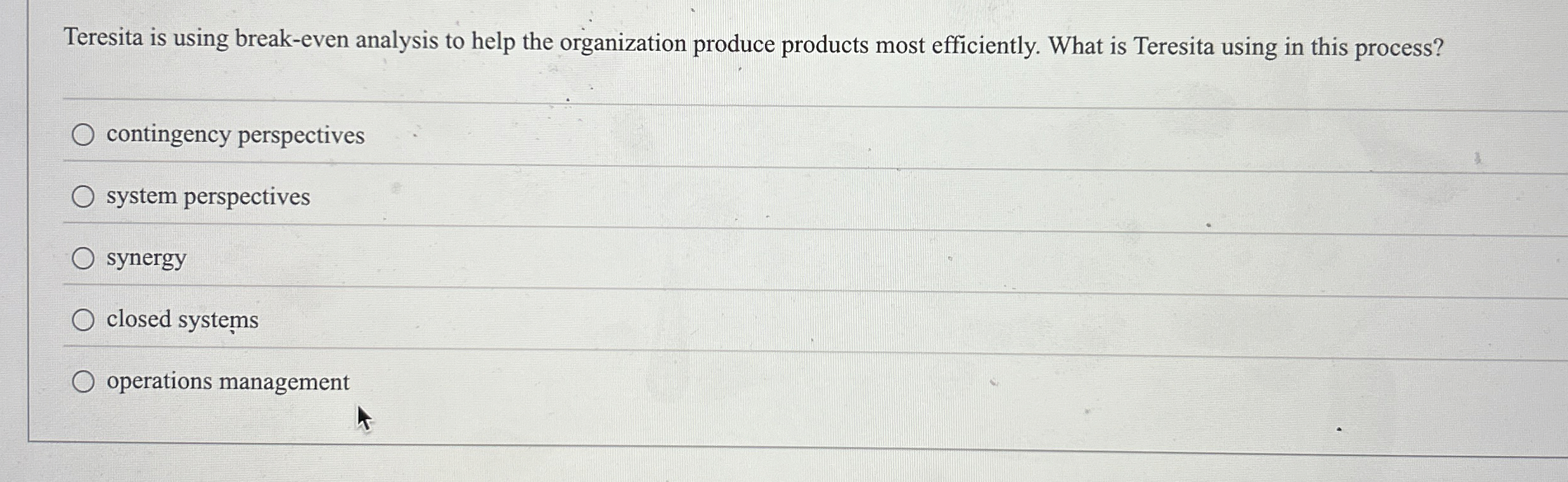  Teresita is using break-even analysis to help the organization produce products