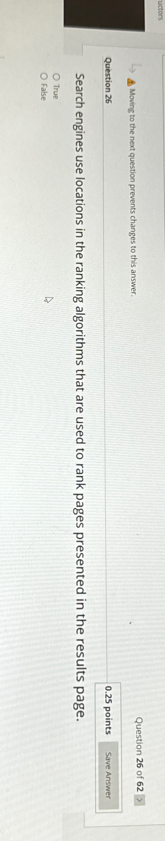  Moving to the next question prevents changes to this answer. Question