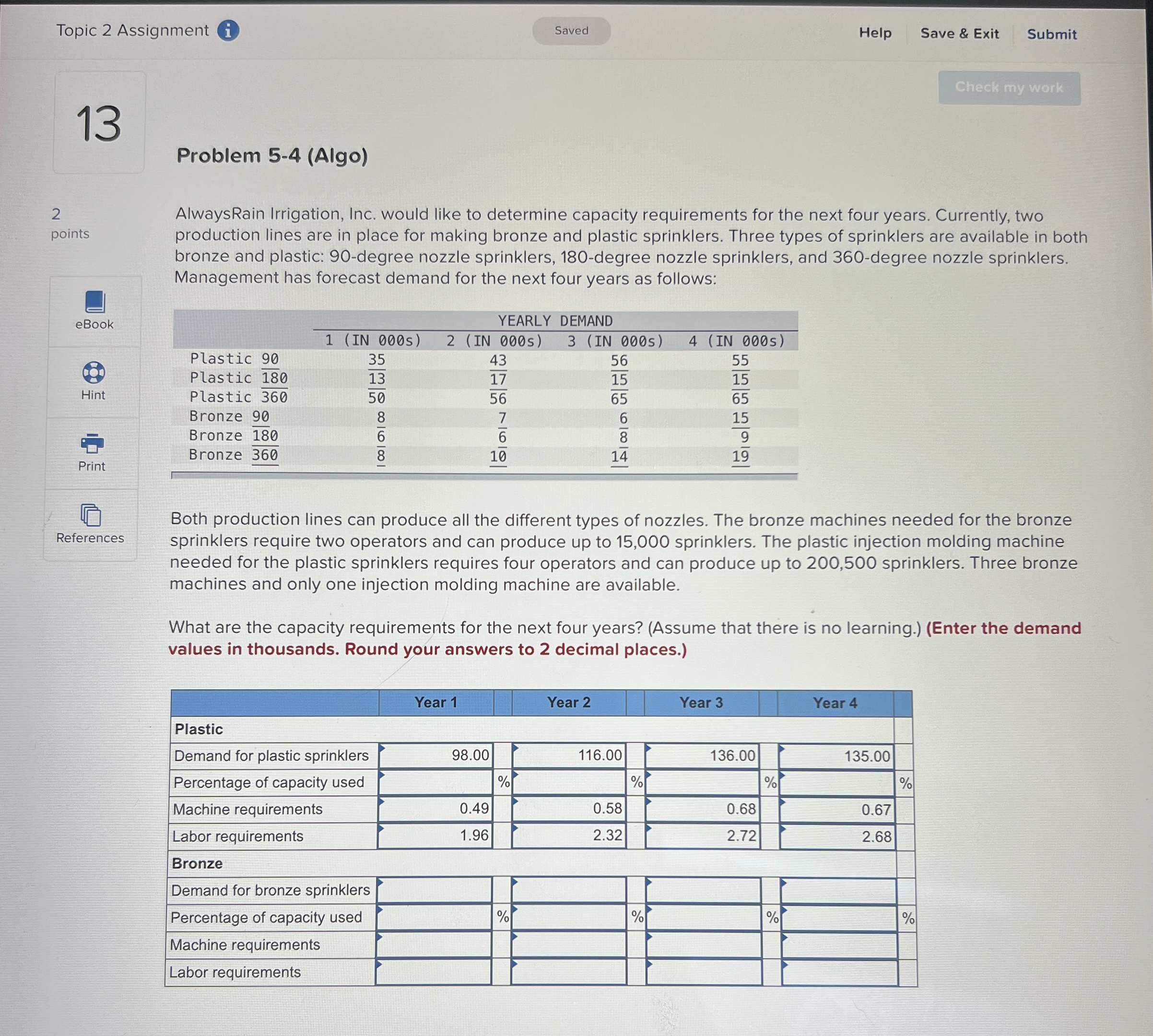  Topic 2 Assignment i Help Save & Exit Submit 13 Problem