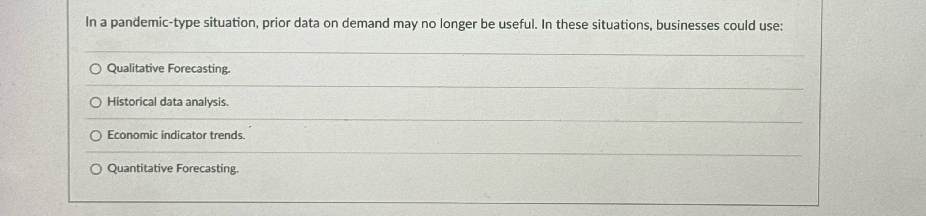  In a pandemic-type situation, prior data on demand may no longer