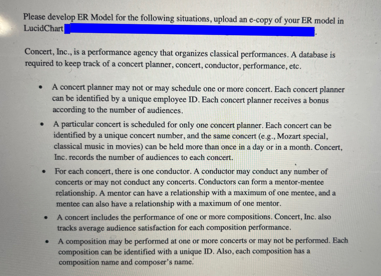  Please develop ER Model for the following situations, upload an e-copy