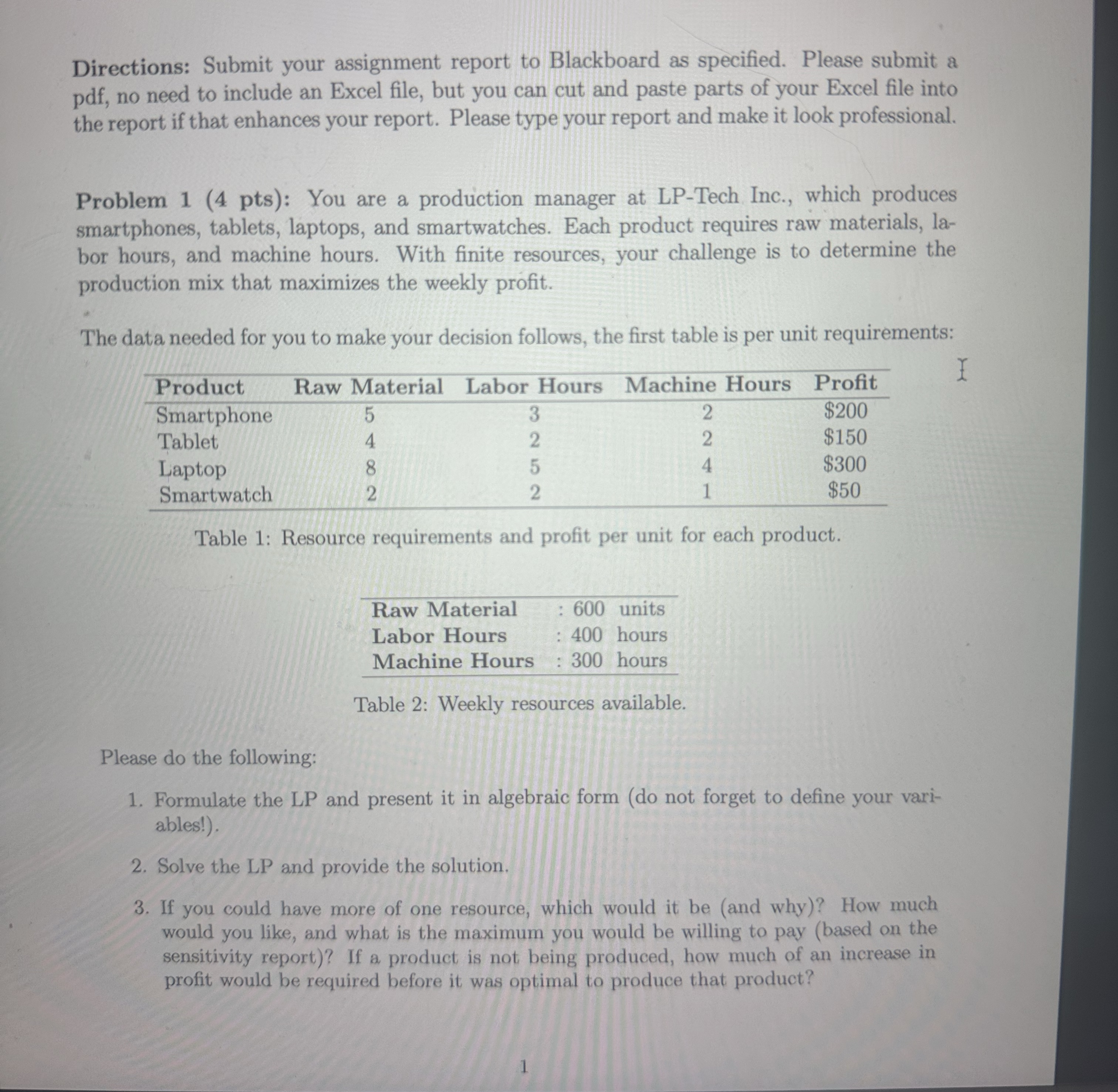  Directions: Submit your assignment report to Blackboard as specified. Please submit