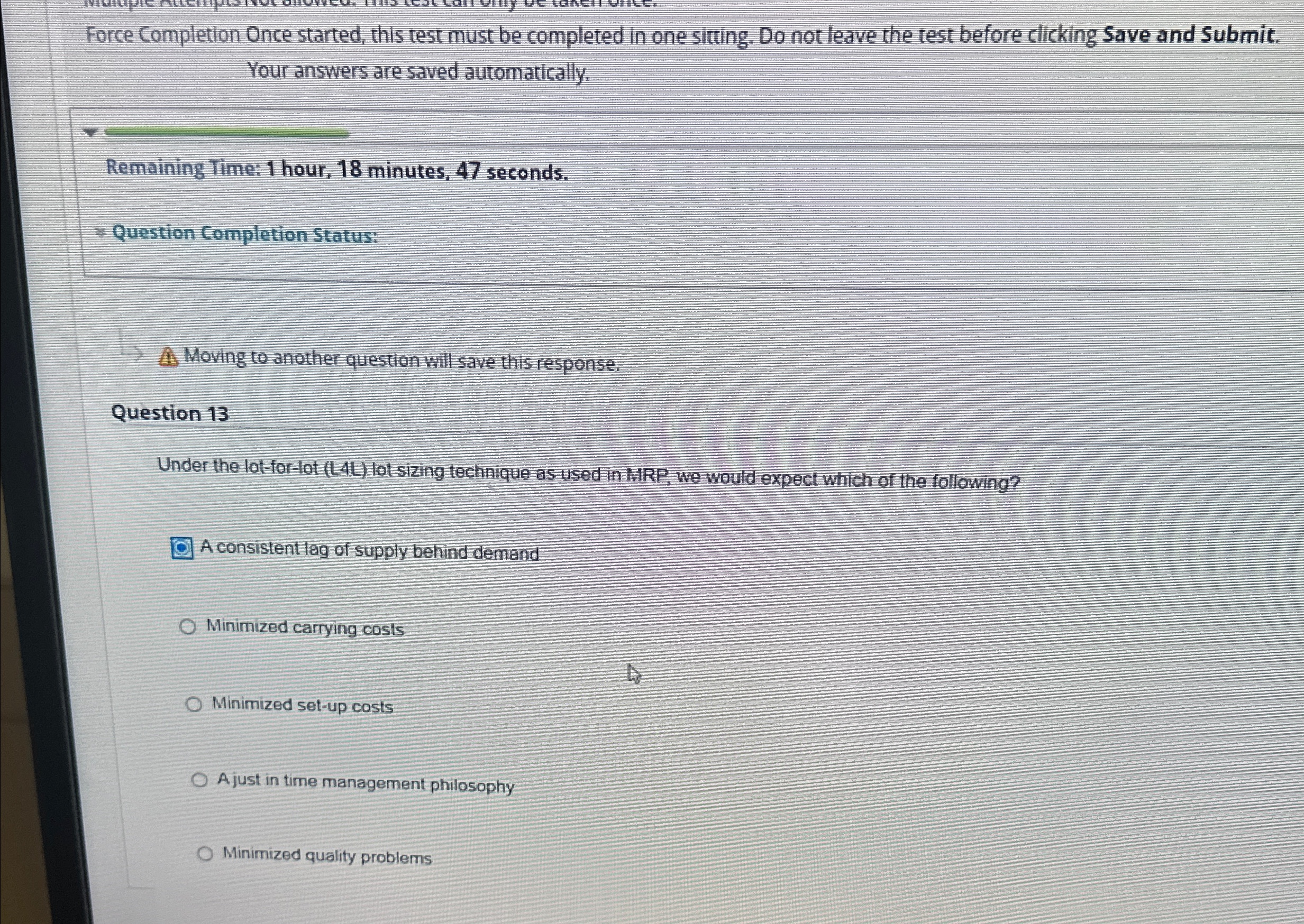  Force Completion Once started, this test must be completed in one