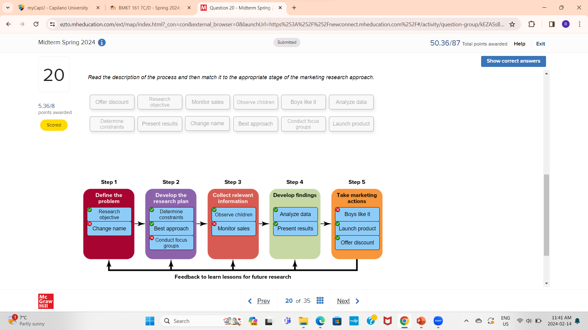  Midterm Spring 2024 Submitted 50.36/87 Total points awarded Help Exit Show