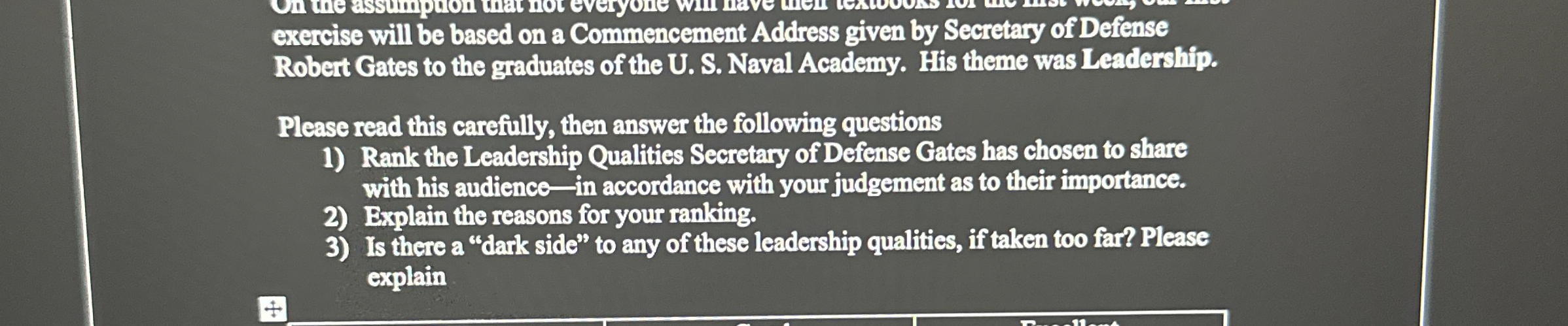  exercise will be based on a Commencement Address given by Secretary