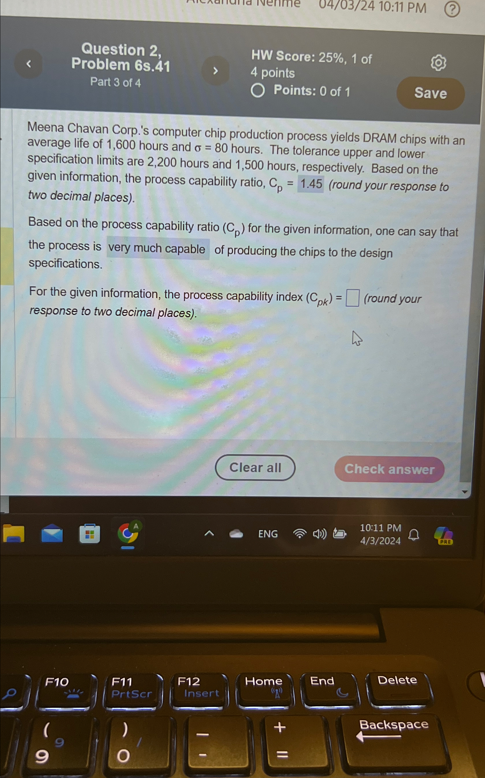  Question 2, Problem 6s.41 Part 3 of 4 HW Score: 25%,1