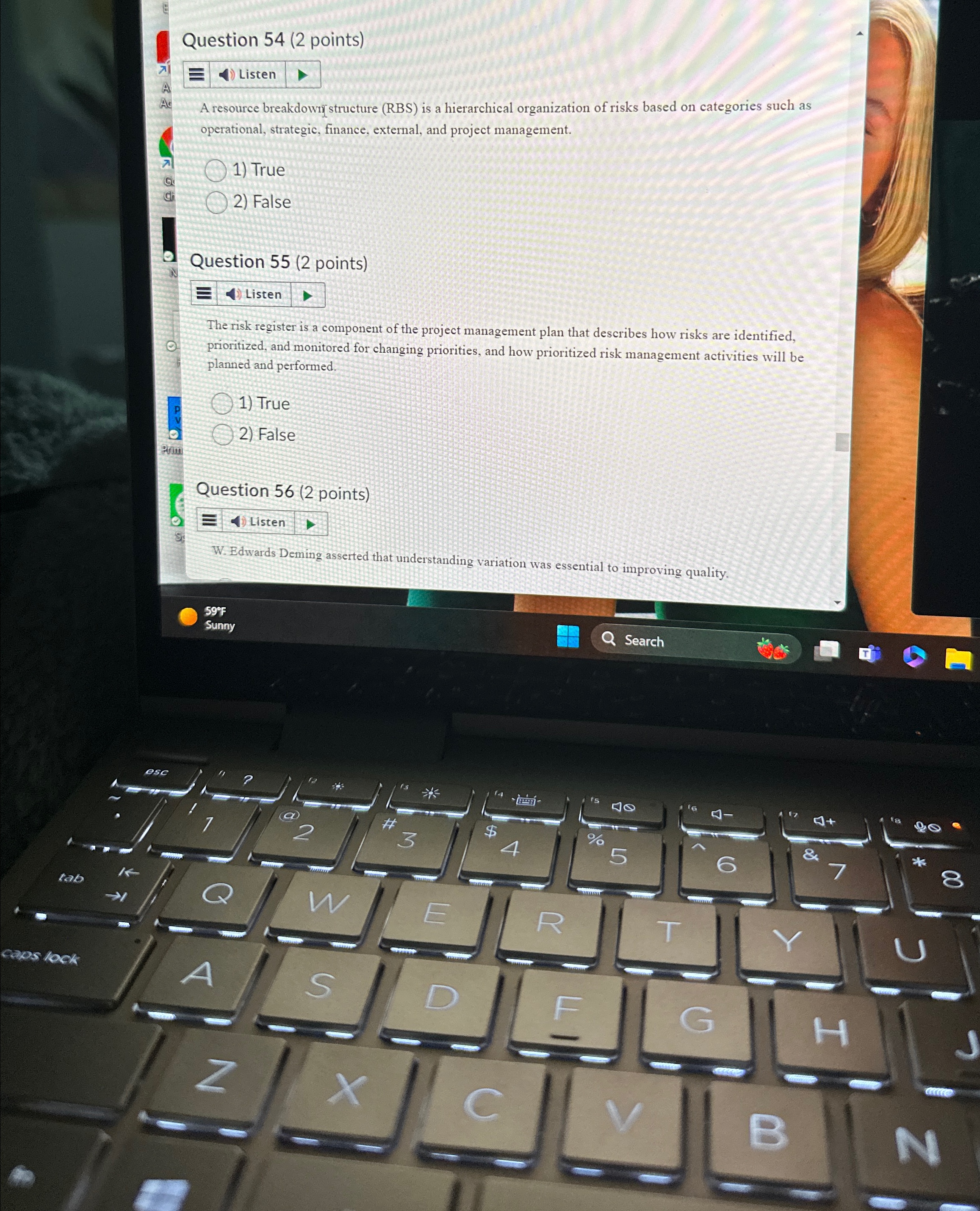  Question 54(2 points) i A Ale A resource breakdownistructure (RBS) is