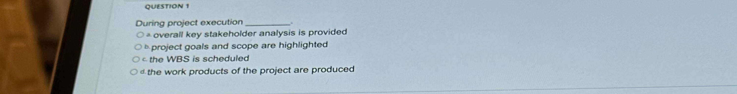  QUESTION I During project execution 2. overall key stakeholder analysis is
