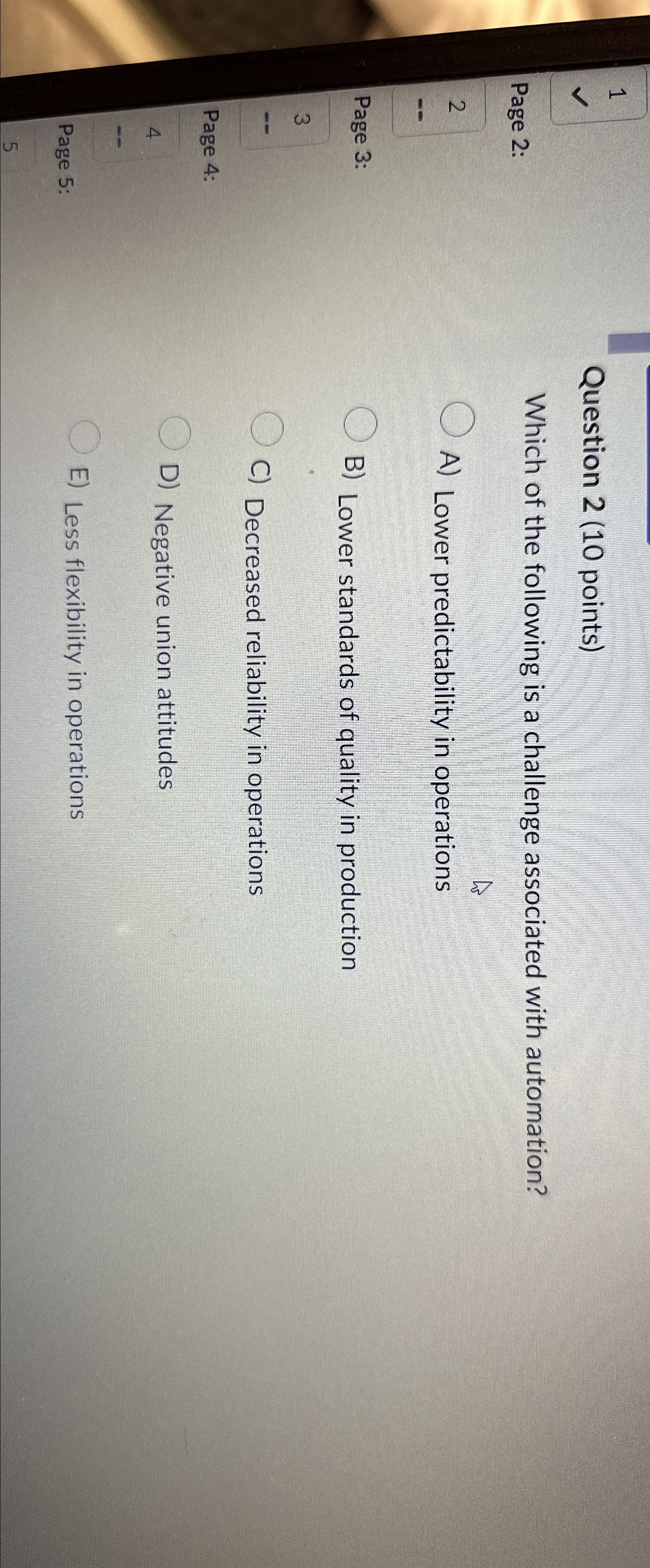  1 Question 2(10 points) Page 2: Which of the following is